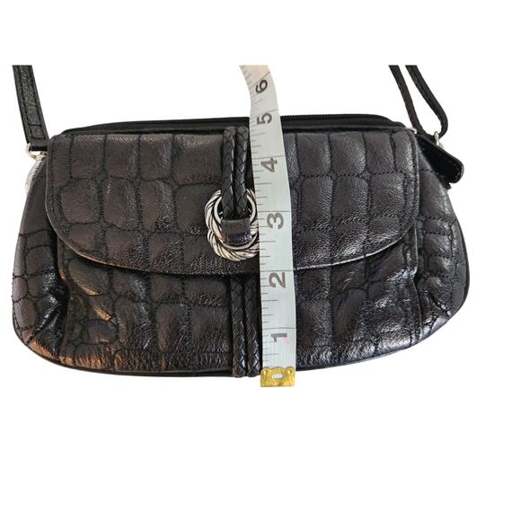 Brighton Black Leather Croc Embossed Small Crossbody Shoulder Bag Purse - Picture 5 of 10